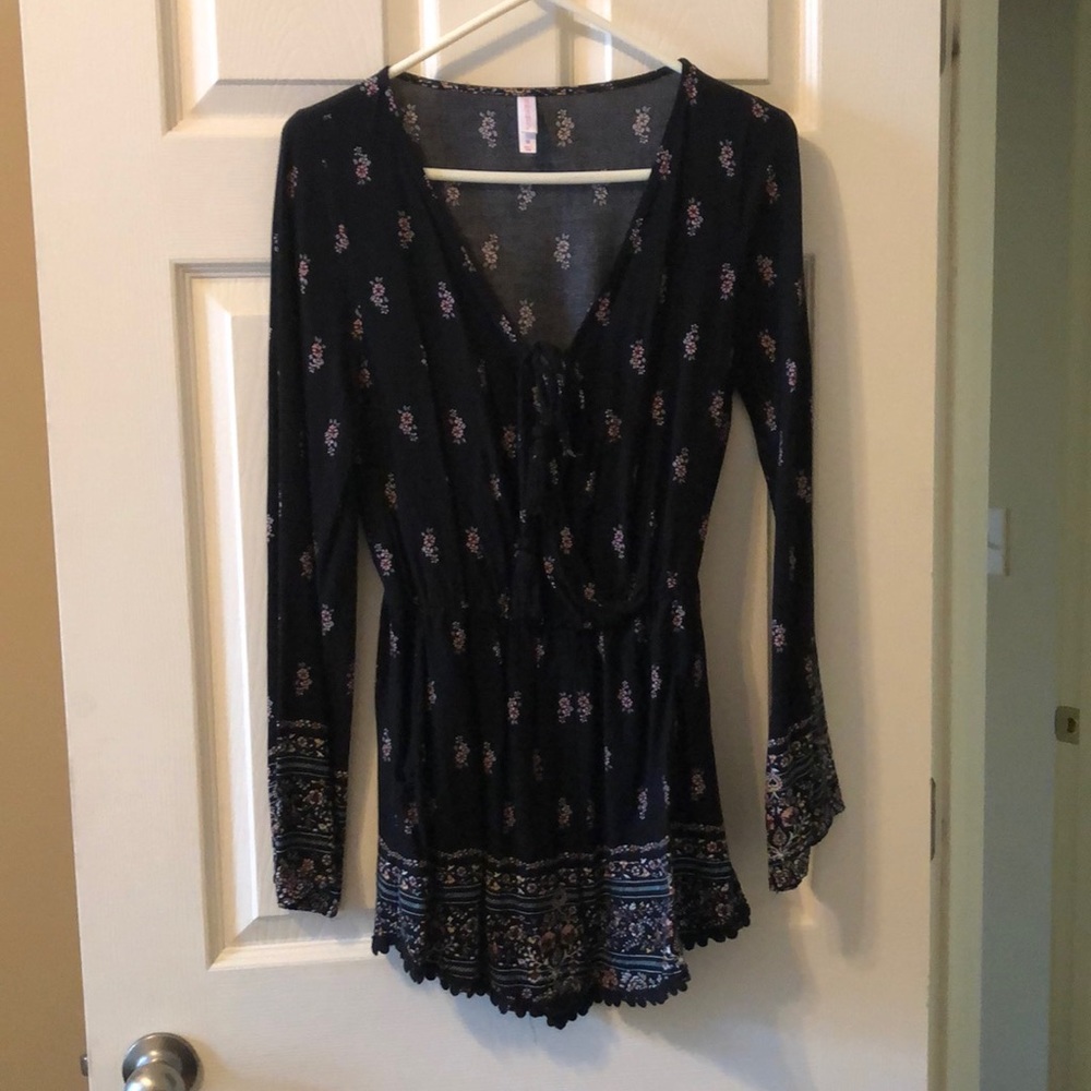 Black flowered romper with pockets